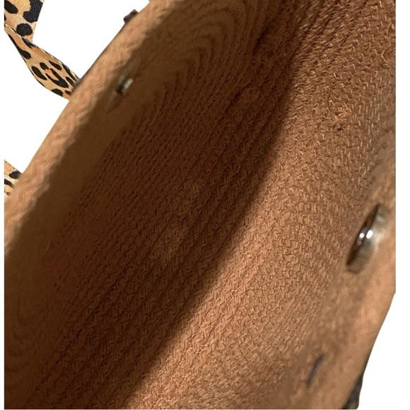 Beata Jute Rope Round Crossbody Bag with Leopard Print Strap Size 11” x 8” Boho - Picture 6 of 6
